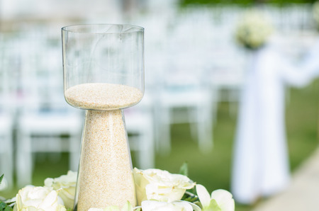 Sand and bottle to used for wedding ceremonies, close up object and blur backgroundの写真素材