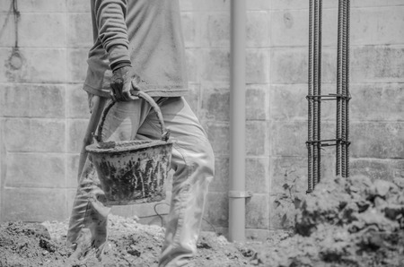 workman is working for construction, black and white toneの写真素材