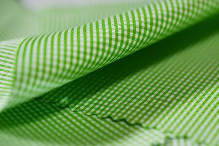 close up texture green and white scott pattern fabric of shirt, photo shoot by depth of field for...