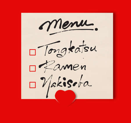 Menu note on red backgroundの写真素材