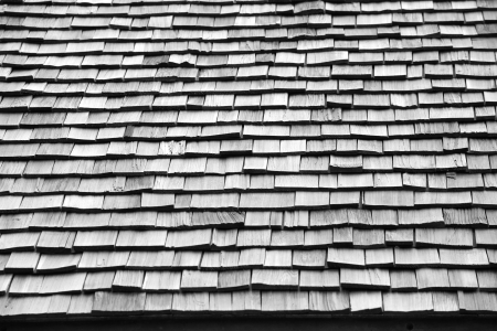 Cedar wooden roof tile black and whiteの写真素材