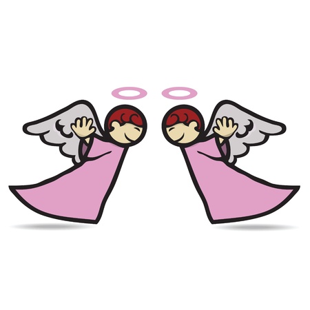 two little angels flying and facingのイラスト素材
