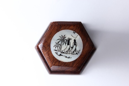 Souvenir wood box with drawing of Vietnam woman in traditional dress