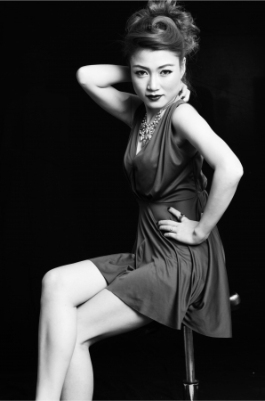 Editorial: Portrait of Asian lady poses in old fashion portrait styleのeditorial素材