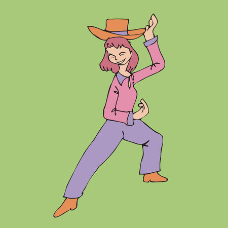 Cowgirl in pink dress dancingのイラスト素材