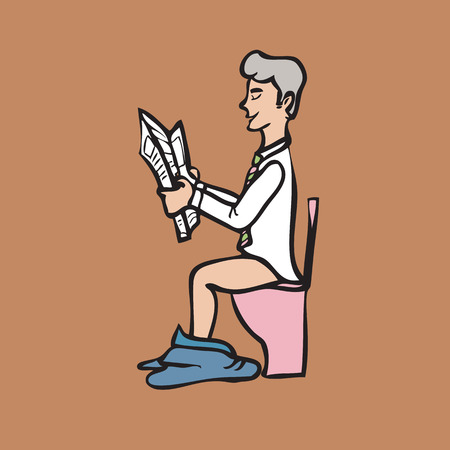 Businessman reading newspaper in toiletのイラスト素材
