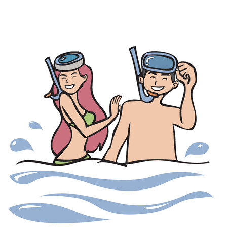 Man and woman with snorkel masksのイラスト素材