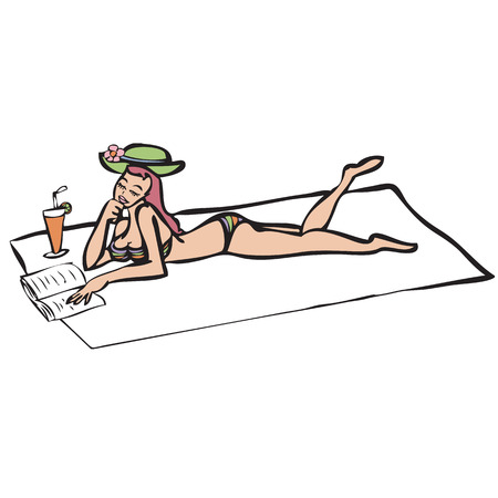 Woman lying on sea beachのイラスト素材