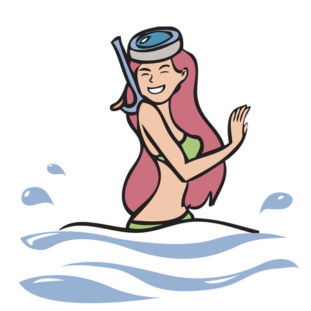 Woman with snorkel masks in seaのイラスト素材