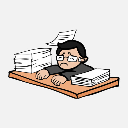 Exhaust businessman on the desk with many documentのイラスト素材