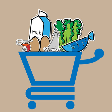 Fresh food in market cartのイラスト素材