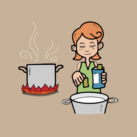 Woman cooking a pot of soupのイラスト素材