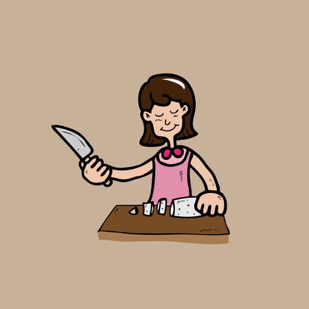Woman cooking and cutting vegetable with knifeのイラスト素材