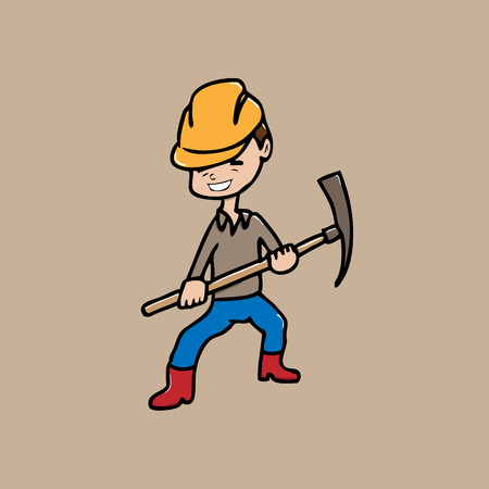 Worker crowbar and helmet cartoonのイラスト素材