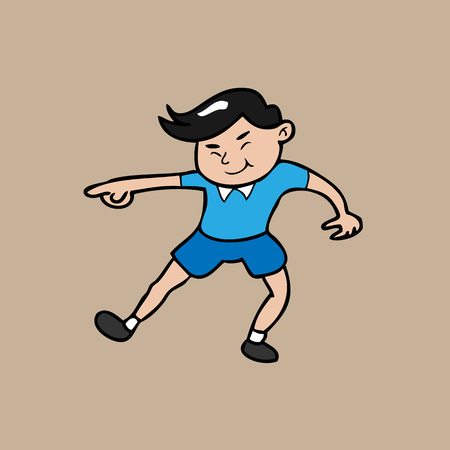 Boy running pointing smiling cartoonのイラスト素材