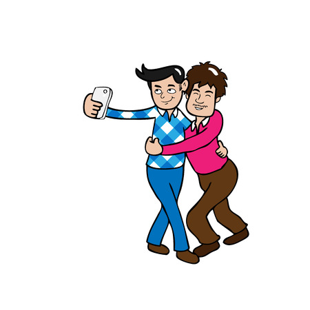 Selfie gay man couple cartoonのイラスト素材