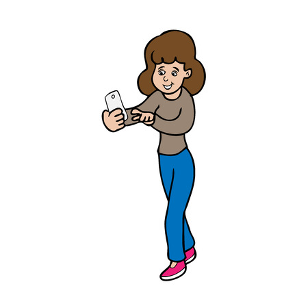 Woman takes photo with smart phoneのイラスト素材