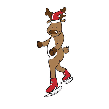 Ice skate reindeer Christmas cartoonのイラスト素材