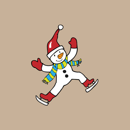 Ice skate snowman Christmas cartoonのイラスト素材