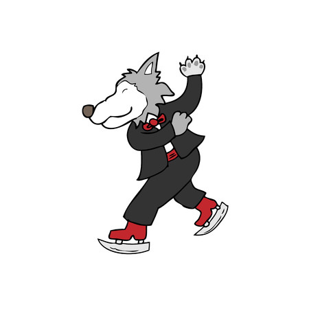 Ice skate wolf man Halloween cartoonのイラスト素材