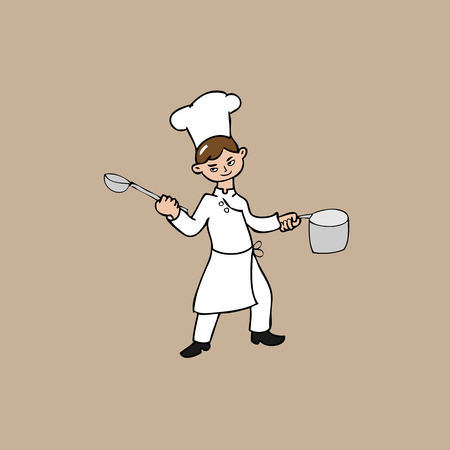 Chef hold pot cartoon vectorのイラスト素材
