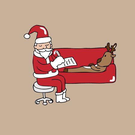 Santa psychiatrist reindeer cartoon vectorのイラスト素材