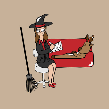 Witch psychiatrist reindeer cartoon vectorのイラスト素材