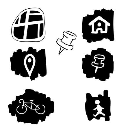Travel and map icons cartoon drawing