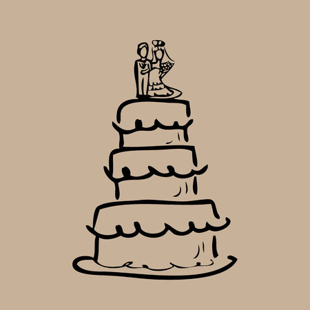 Wedding cake bride and groom cartoon vectorのイラスト素材