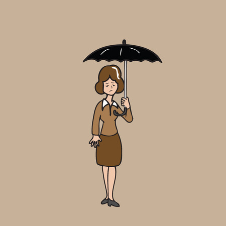 Woman holding umbrella cartoon vectorのイラスト素材
