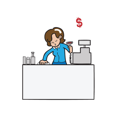 Woman cashier counter cartoon vectorのイラスト素材