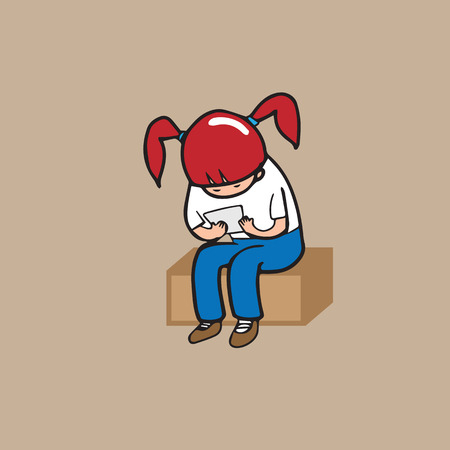 Girl mobile phone addicted cartoon vectorのイラスト素材