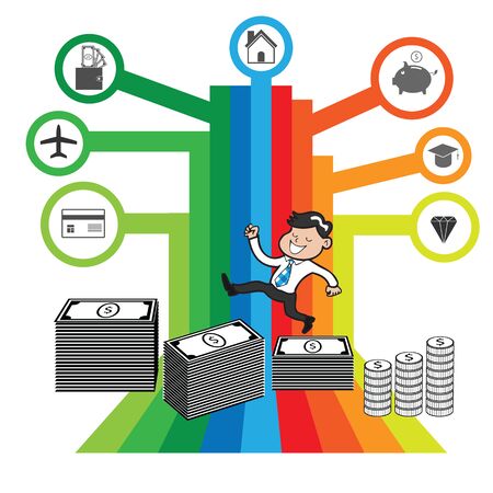 Businessman wealth success jumping on dollarのイラスト素材