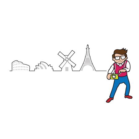 Tourist traveling Europe landmark icons manのイラスト素材