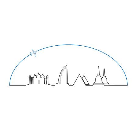 Travel Asia icon line design airplaneのイラスト素材