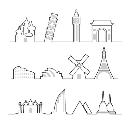 Travel location landmark icons set lineのイラスト素材