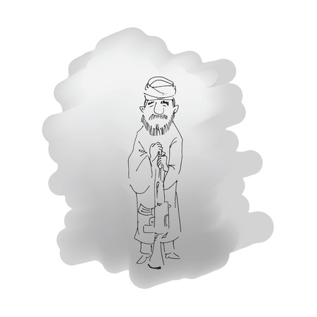 Arabian with machine gun pen sketch drawingのイラスト素材