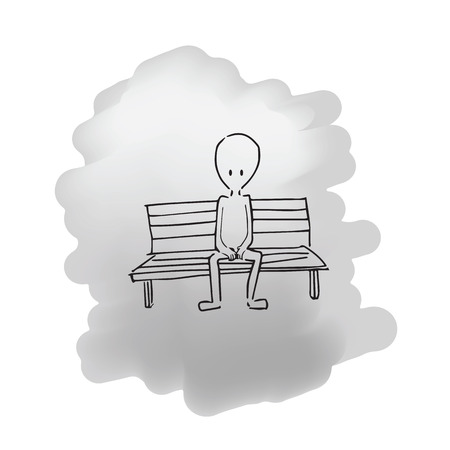Man sitting on bench cartoon drawingのイラスト素材