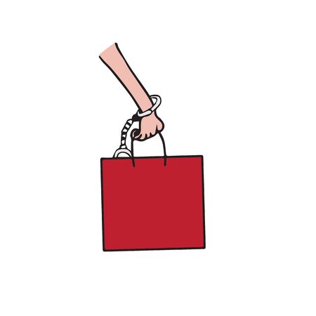 Hand bag and hand cuff cartoon drawingのイラスト素材