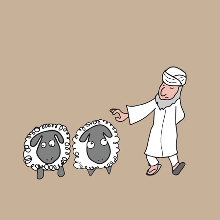 Muslim Arabian shepperd cartoon drawingのイラスト素材