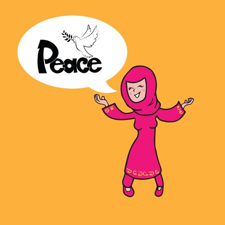 People character Arab woman Hijab  peace speech balloonのイラスト素材
