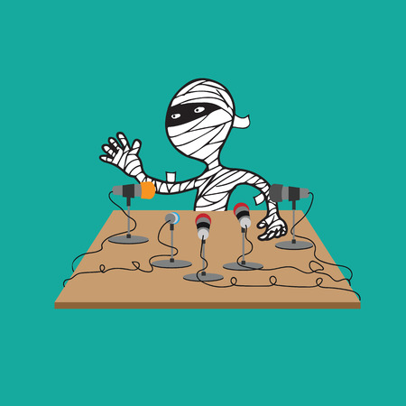 Halloween mummy press interview cartoonのイラスト素材