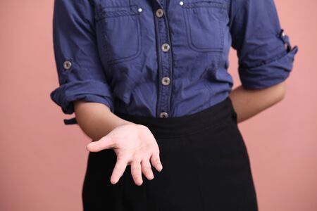 Beautiful Asian teen palm upの写真素材