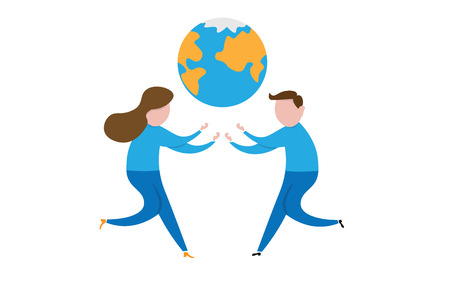 People man and woman hold globeのイラスト素材