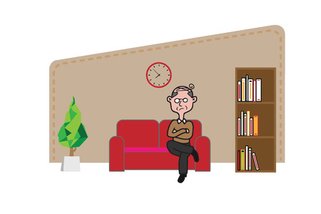 Old man sitting angrily on sofaのイラスト素材