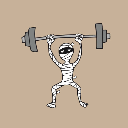 Halloween mummy weight lifting cartoon drawingのイラスト素材
