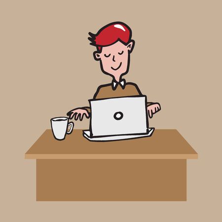 Man working on laptop cartoon drawingのイラスト素材