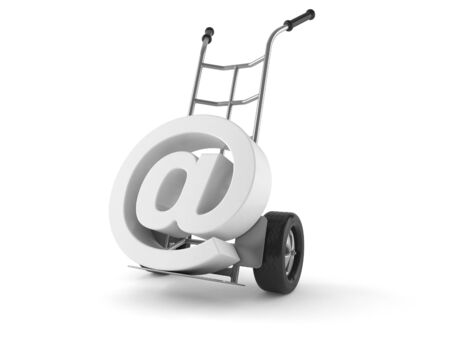 Hand truck with email sign isolated on white backgroundの写真素材
