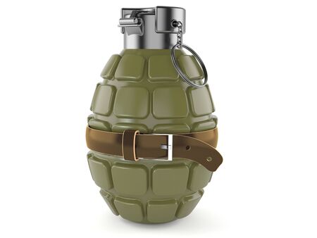 Hand grenade with tight belt isolated on white backgroundの写真素材