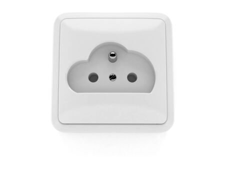 Electric outlet in cloud space isolated on white background
